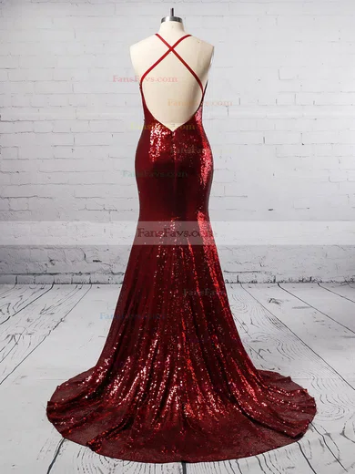 Trumpet/Mermaid V-neck Sequined Sweep Train Prom Dresses #Favs020105807