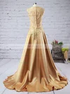A-line V-neck Satin Sweep Train Beading Prom Dresses #Favs020102215