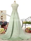 A-line V-neck Satin Sweep Train Beading Prom Dresses #Favs020102215