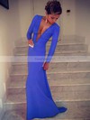 Trumpet/Mermaid V-neck Silk-like Satin Sweep Train Prom Dresses #Favs02016904