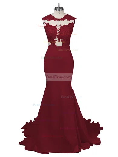 Modest Silk-like Satin Applique Lace Scoop Neck White Trumpet/Mermaid Long Prom Dresses #Favs02018838