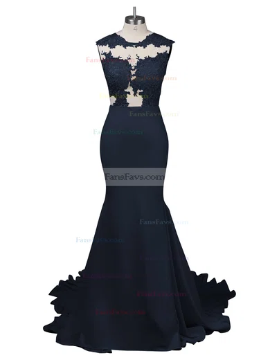 Modest Silk-like Satin Applique Lace Scoop Neck White Trumpet/Mermaid Long Prom Dresses #Favs02018838