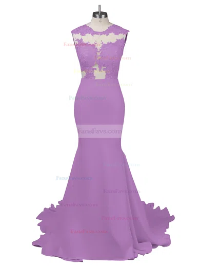 Modest Silk-like Satin Applique Lace Scoop Neck White Trumpet/Mermaid Long Prom Dresses #Favs02018838