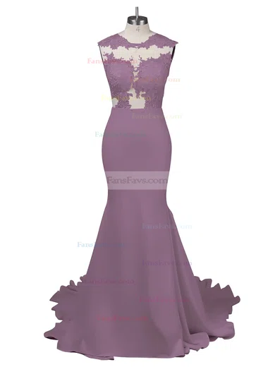 Modest Silk-like Satin Applique Lace Scoop Neck White Trumpet/Mermaid Long Prom Dresses #Favs02018838