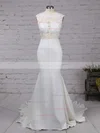 Modest Silk-like Satin Applique Lace Scoop Neck White Trumpet/Mermaid Long Prom Dresses #Favs02018838