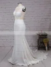 Modest Silk-like Satin Applique Lace Scoop Neck White Trumpet/Mermaid Long Prom Dresses #Favs02018838