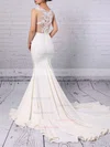Modest Silk-like Satin Applique Lace Scoop Neck White Trumpet/Mermaid Long Prom Dresses #Favs02018838