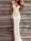 Sheath/Column V-neck Lace Floor-length Appliques Lace Prom Dresses #Favs020103652