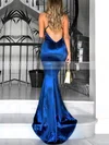 Trumpet/Mermaid V-neck Silk-like Satin Sweep Train Ruffles Prom Dresses #Favs020104819
