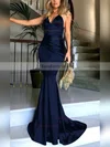 Trumpet/Mermaid V-neck Silk-like Satin Sweep Train Ruffles Prom Dresses #Favs020104819