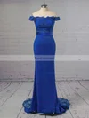 Trumpet/Mermaid Off-the-shoulder Jersey Sweep Train Appliques Lace Prom Dresses #Favs020104920