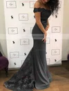 Trumpet/Mermaid Off-the-shoulder Jersey Sweep Train Appliques Lace Prom Dresses #Favs020104920