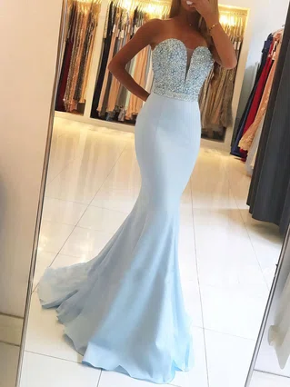 Trumpet/Mermaid Sweetheart Satin Sweep Train Beading Prom Dresses #Favs020104979 Trumpet/Mermaid Sweetheart Satin Sweep Train Beading Prom Dresses #Favs020104979