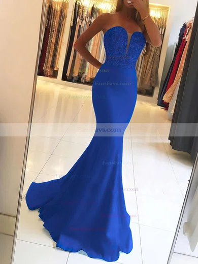 Trumpet/Mermaid Sweetheart Satin Sweep Train Beading Prom Dresses #Favs020104979