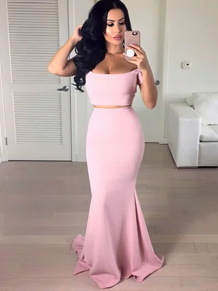 Trumpet/Mermaid Off-the-shoulder Jersey Sweep Train Prom Dresses #Favs020105203