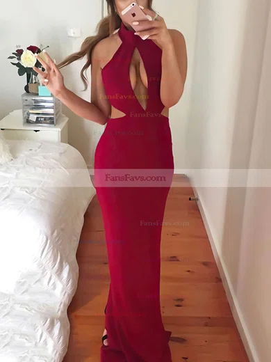 Trumpet/Mermaid High Neck Jersey Floor-length Split Front Prom Dresses #Favs020105246