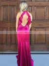 Trumpet/Mermaid High Neck Silk-like Satin Sweep Train Ruffles Prom Dresses #Favs020105306