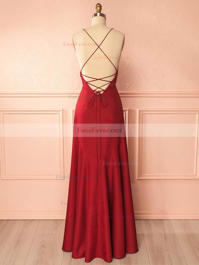 A-line V-neck Silk-like Satin Floor-length Ruffles Prom Dresses #Favs020105324