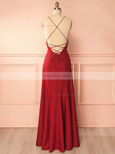 A-line V-neck Silk-like Satin Floor-length Ruffles Prom Dresses #Favs020105324