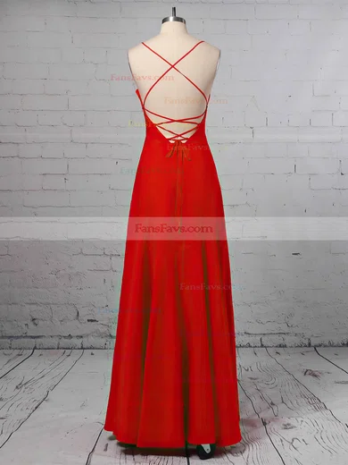 A-line V-neck Silk-like Satin Floor-length Ruffles Prom Dresses #Favs020105324