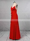 A-line V-neck Silk-like Satin Floor-length Ruffles Prom Dresses #Favs020105324