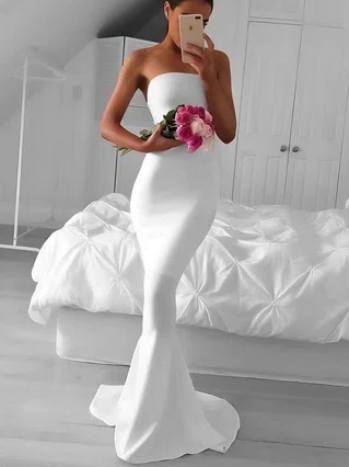 Trumpet/Mermaid Strapless Stretch Crepe Sweep Train Prom Dresses #Favs020105502