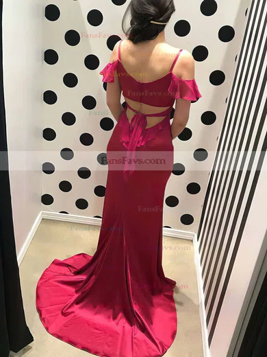 Trumpet/Mermaid V-neck Silk-like Satin Sweep Train Prom Dresses #Favs020105511