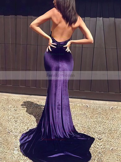 Trumpet/Mermaid Halter Velvet Sweep Train Prom Dresses #Favs020105556