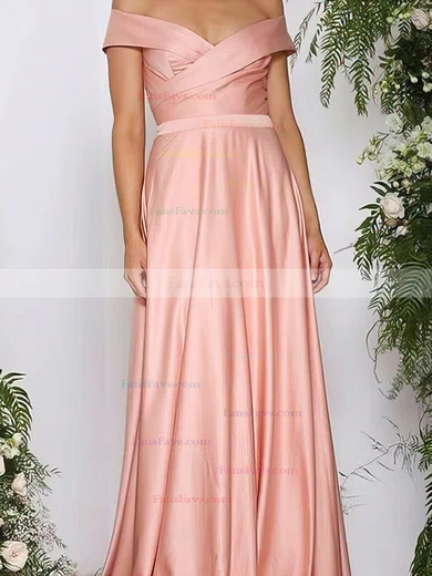 A-line Off-the-shoulder Silk-like Satin Sweep Train Ruffles Prom Dresses #Favs020105737