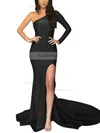 Trumpet/Mermaid One Shoulder Jersey Sweep Train Split Front Prom Dresses #Favs020105746