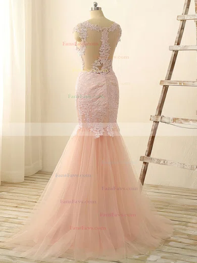 Trumpet/Mermaid Scoop Neck Tulle Floor-length Appliques Lace Prom Dresses #Favs020101832
