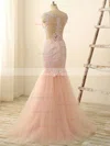 Trumpet/Mermaid Scoop Neck Tulle Floor-length Appliques Lace Prom Dresses #Favs020101832