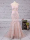 Trumpet/Mermaid Scoop Neck Tulle Floor-length Appliques Lace Prom Dresses #Favs020101832