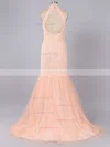 Trumpet/Mermaid High Neck Tulle Sweep Train Pearl Detailing Prom Dresses #Favs020101846