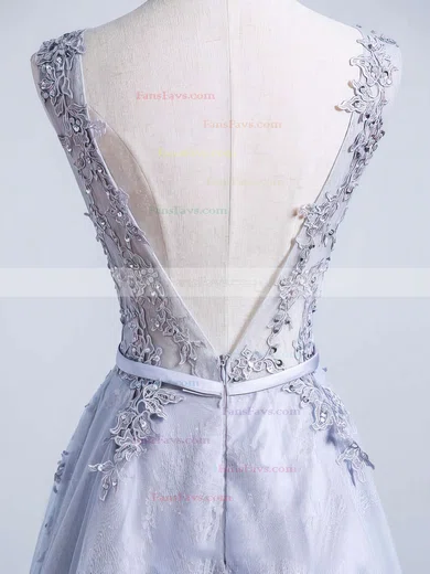 Ball Gown Scoop Neck Lace Tulle Sweep Train Appliques Lace Prom Dresses #Favs020103746