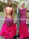 Champagne Backless Tulle Crystal Detailing Trumpet/Mermaid Luxurious Prom Dress #Favs02018678