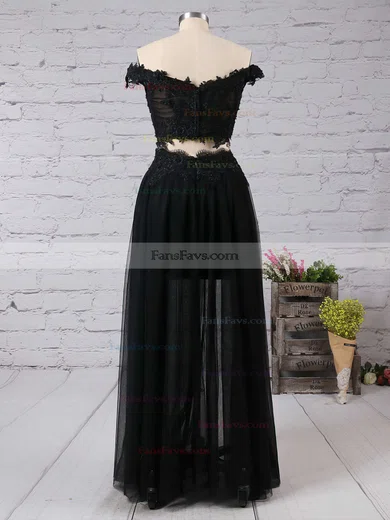 Popular Black Tulle Two Piece Off-the-shoulder Long Prom Dresses #Favs02019106