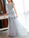 A-line Scoop Neck Tulle Floor-length Appliques Lace Prom Dresses #Favs020102900