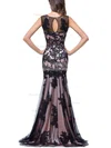 Trumpet/Mermaid Scoop Neck Tulle Sweep Train Appliques Lace Prom Dresses #Favs020104144