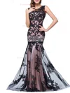 Trumpet/Mermaid Scoop Neck Tulle Sweep Train Appliques Lace Prom Dresses #Favs020104144