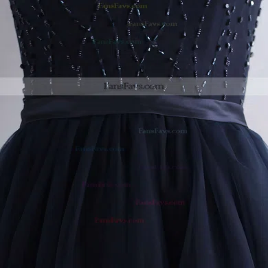 A-line Scoop Neck Tulle Asymmetrical Beading Prom Dresses #Favs020103134