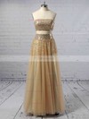 A-line Strapless Tulle Floor-length Beading Prom Dresses #Favs020103286