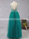 A-line V-neck Tulle Floor-length Beading Prom Dresses #Favs020103544