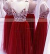 A-line V-neck Tulle Floor-length Beading Prom Dresses #Favs020103544
