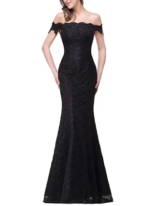 Trumpet/Mermaid Off-the-shoulder Lace Floor-length Beading Prom Dresses #Favs020104153