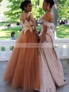 Princess Scoop Neck Tulle Floor-length Appliques Lace Prom Dresses #Favs020103684