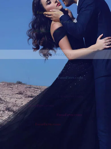 Princess Off-the-shoulder Tulle Sweep Train Beading Prom Dresses #Favs020103740