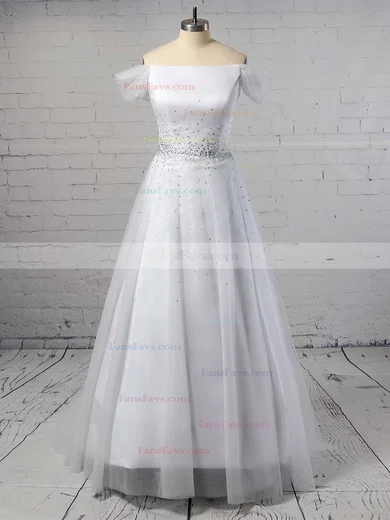 Princess Off-the-shoulder Tulle Sweep Train Beading Prom Dresses #Favs020103740
