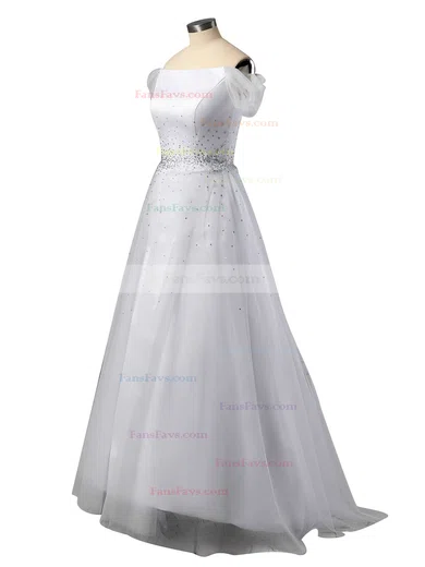 Princess Off-the-shoulder Tulle Sweep Train Beading Prom Dresses #Favs020103740