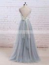 Princess V-neck Tulle Floor-length Appliques Lace Prom Dresses #Favs020104853